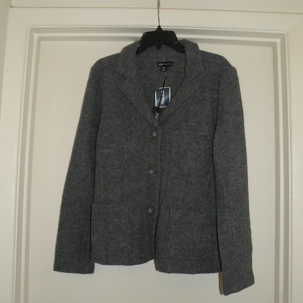 NWT JNY Jones New York Gray Wool Sweater Suit Jacket Cardigan Sz Large